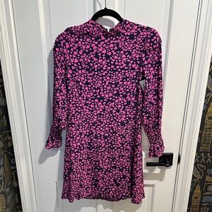 LOFT Pink and Black HEARTS Long Sleeve Dress size 2P